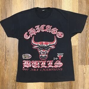 VTG Chicago Bulls 1997 NBA Champions T Shirt Mens XL RARE Changes Sports Black